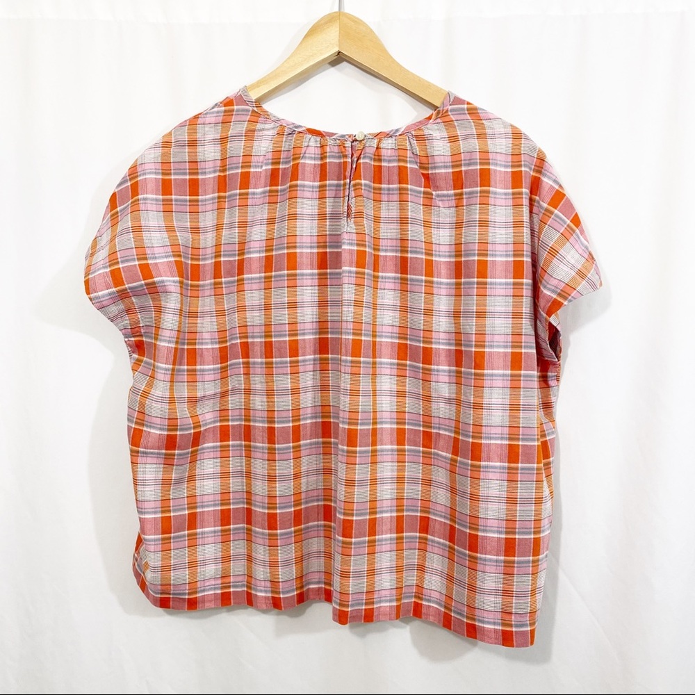 NEW Madewell Plaid Shirred Neck Boxy Top - Picture 7 of 14
